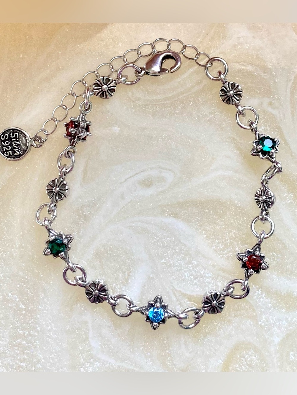 Sterling Star-Link Bracelet with Multicolor Crystal Accents